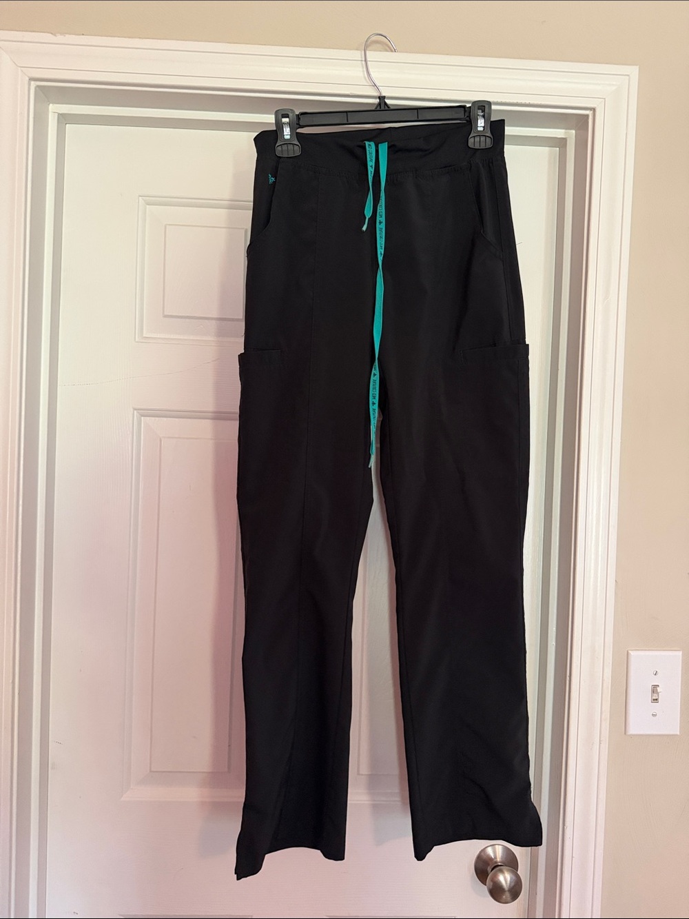 Women’s Black Med Couture scrub bottoms with Teal Accent